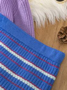 SHEIN Little Girls' Heart Pattern Sweater And Skirt Set - Multicolor - View 4