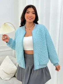 SHEIN EZwear Áo khoác đệm thời trang có khóa kéo phía trước màu xanh cỡ lớn - Màu xanh lam - Xem 2