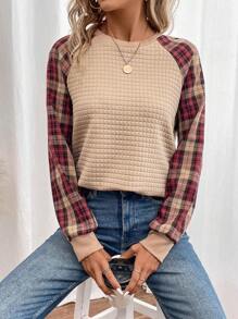 SHEIN LUNE Plaid Raglan Sleeve Sweatshirt In Fall/Winter,Casual - Multicolor - View 2
