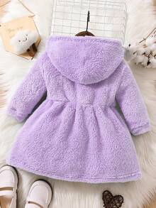 Baby Girls' Cartoon Applique Hooded Plush Dress - Purple - View 2
