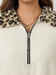 SHEIN LUNE Váy suông hở vai cỡ lớn có khóa kéo màu khối - trắng - Xem 2