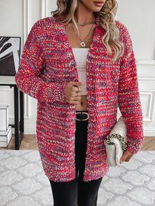 SHEIN Essnce Drop Shoulder Cardigan With Open Front - Multicolor - View 6