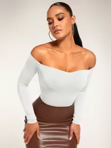 Silquee Off Shoulder Slim Fit Bodysuit - White - View 8