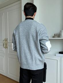 DAZY Men Color Block Drop Shoulder Cardigan Business Attire - Grey - View 2