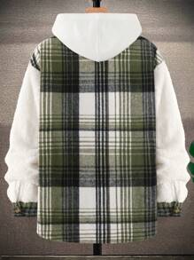 Manfinity Homme Loose Men's Plaid Patchwork Jacket - Army Green - View 2