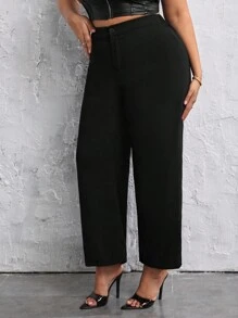 SHEIN SXY 大尺碼純色寬褲 - 黑色 - 查看 6