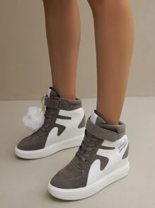 女性坡跟跟厚鞋底運動鞋,女性休閒運動鞋帶內部加高,8cm高防水台跑步鞋適合女士 - 灰色 - 查看 4