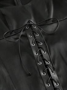 SHEIN MOD Lace Up Front Contrast Lace Dress - Black - View 4