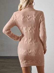 SHEIN LUNE Của phụ nữ Cổ cao Thon gọn Đầm Áo len - Màu Hồng baby - Xem 2