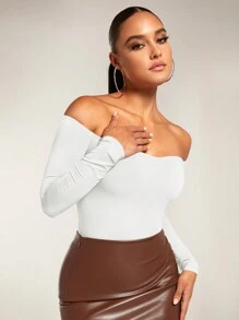 Silquee Off Shoulder Slim Fit Bodysuit - White - View 5