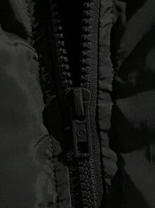 Manfinity VCAY Loose Fit Men's Letter Patched Detail Zip-Up Padded Coat, For Fall Winter - Black - View 4