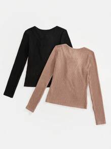SHEIN Essnce 2 piezas Camiseta con cordón delantero tejido de canalé