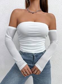 SHEIN Unity 網紗透明可折疊的胸罩連袖上衣 - 白色 - 查看 4
