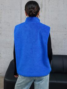 SHEIN Essnce 拉鏈開襟絨毛夾克背心 - 寶藍色 - 查看 2