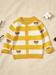 Baby Boy Striped & Bear Pattern Cardigan - Yellow - View 1