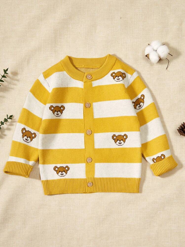 Baby Boy Striped & Bear Pattern Cardigan
