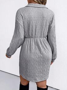 SHEIN LUNE 大碼素色落肩袖洋裝不附腰帶 - 淺灰色 - 查看 2