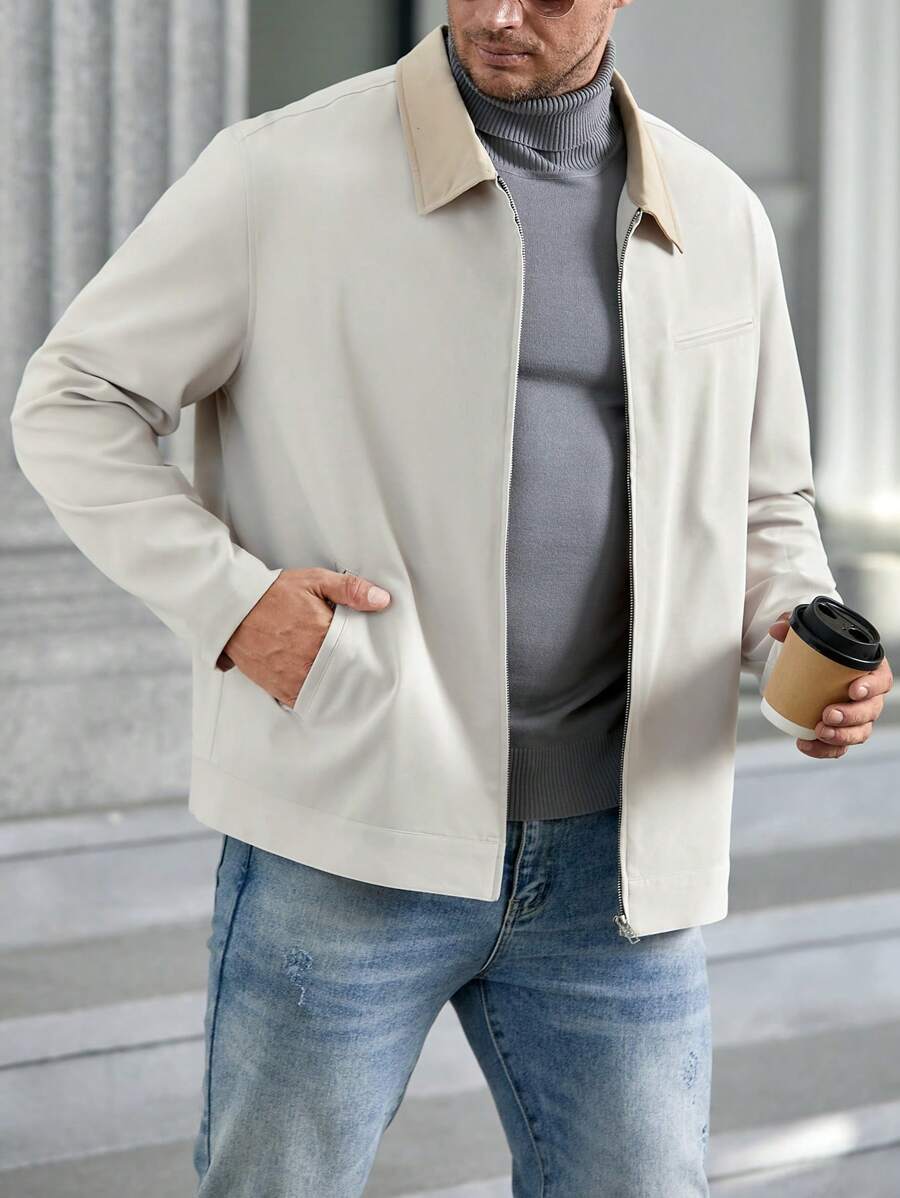 GENTILAND 宽松大码男士梭织休闲翻领夹克 - 卡其色 - 查看 1