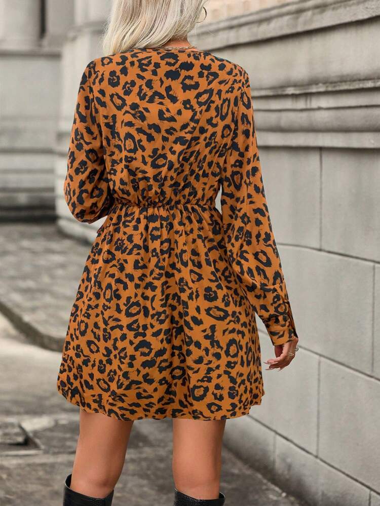 Leopard Print Knot Side Wrap Dress