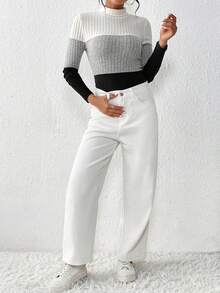 SHEIN Essnce Khối màu Tay áo dài Dệt kim Áo Đối với phụ nữ - Nhiều màu - Xem 5