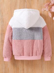 SHEIN Chica preadolescente 1 pieza Cazadora de color combinado con capucha forro polar - Multicolor - Ver 2
