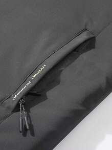 Manfinity Homme Áo khoác gió ngoài trời dáng rộng giữ nhiệt cho nam, khóa kéo, có miếng vá chữ và họa tiết đồ họa, áo khoác ấm áp khi đi chơi, áo khoác dài tay màu xám nhạt, quà tặng cho bạn bè, chồng, bạn trai - Xám - Xem 5