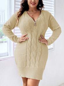 SHEIN Clasi Talla grande Vestido de punto - Caqui - Ver 5