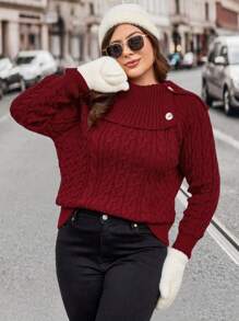 SHEIN LUNE 大码女式酒红色套头毛衣针织衫秋冬毛衣 - 酒紅色 - 查看 4