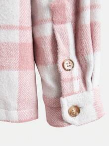 Manfinity Homme Lỏng lẻo phù hợp Nam Kẻ sọc Đã vá Thả vai Len Áo khoác Với Túi - Hồng - Xem 3