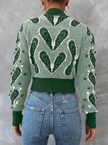 EURMUSE Mock Neck Crop Sweater - Dark Green - View 2