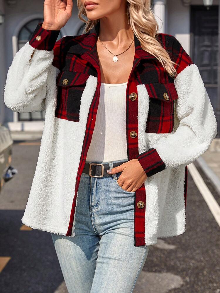 Plaid Shearling Patchwork Coat