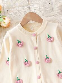 SHEIN 小的女孩3D草莓刺繡套頭毛衣套裝 - 粉色 - 查看 4