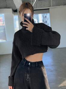 Dazy Star Cổ cao Thả vai Lỏng lẻo phù hợp Ngắn Áo len - Xám - Xem 6