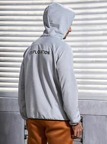 Manfinity Sport Corelite Men's Letter Print Zipper Front Hooded Sports Jacket Workout Tops Sports Jacket - Light Grey - View 2