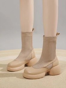 Women's Thick-soled Ankle Boots And Short Boots - Khaki - View 1