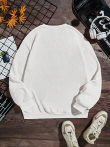 Sudadera De Cuello Redondo Para Hombre Adolescente Con Patrón De Dibujos Animados De Manga Larga Adecuada Para Otoño E Invierno - Blanco - Ver 6