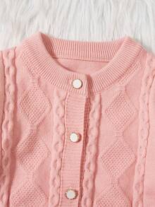 Bebé niña Cárdigan ribete con fruncido tejido de cable - Rosa - Ver 6