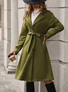 Chiquease Lapel Neck Belted Trench Coat Fall Cloth For Women - Army Green - View 1