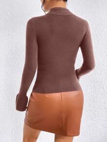 Chiquease Women'S Sweater With Flared Sleeves Knit Pullover Fall Winter Outfit - Coffee Brown - View 2