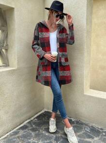 Mulvari 格子圖案連帽外套 - 紅色 - 查看 1