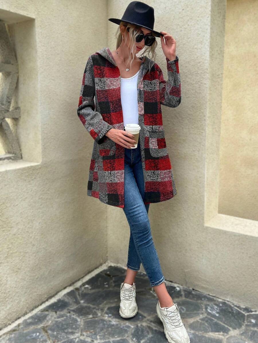 Mulvari 格子圖案連帽外套 - 紅色 - 查看 1