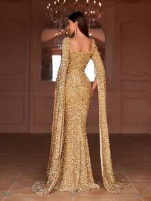 Faeriesty Sweetheart Neck Extra-Long Sleeve Sequin Mermaid Dress