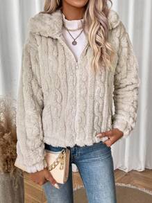 EMERY ROSE 拉鍊毛絨夾克 - 杏色 - 查看 1