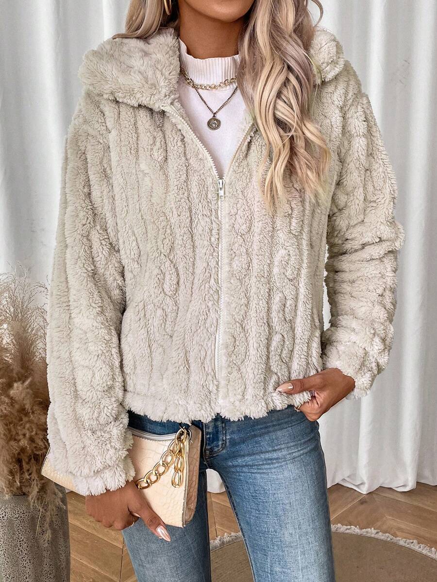 EMERY ROSE 拉鍊毛絨夾克 - 杏色 - 查看 1