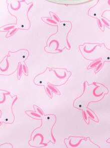 SHEIN 女婴卡通兔子图案连体衣、背心、裤子和短裤套装 - 粉色 - 查看 5