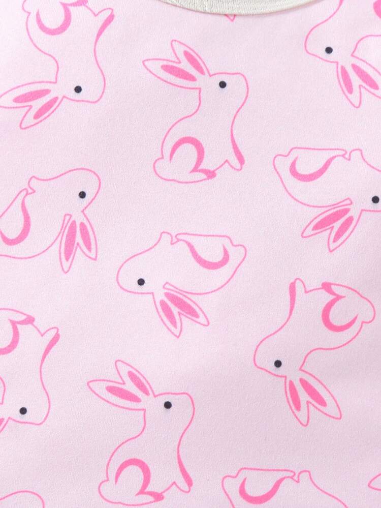 Baby Girls' Cartoon Rabbit Patterned Jumpsuit, Vest, Pants And Shorts Set