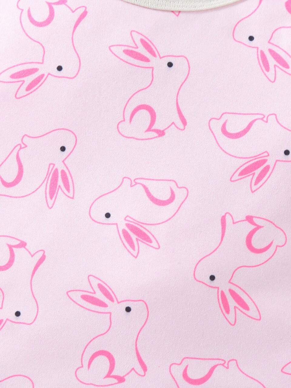 Baby Girls' Cartoon Rabbit Patterned Jumpsuit, Vest, Pants And Shorts Set