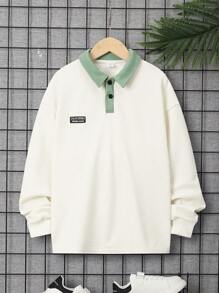 SHEIN Cậu bé Tween Chi tiết Patched thư Thả vai Viền tương phản Áo polo - Nhiều màu - Xem 1
