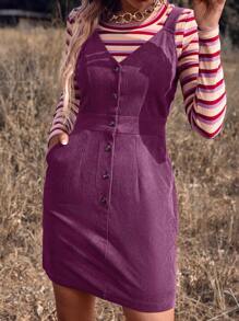 SHEIN LUNE Vải to sợi Có nút Váy địu Không có Áo thun - Màu Hồng Tươi - Xem 3