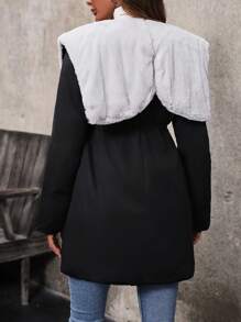 SHEIN LUNE 女士加厚棉袄 冬季加厚棉衣 腰部抽绳 - 黑色 - 查看 2